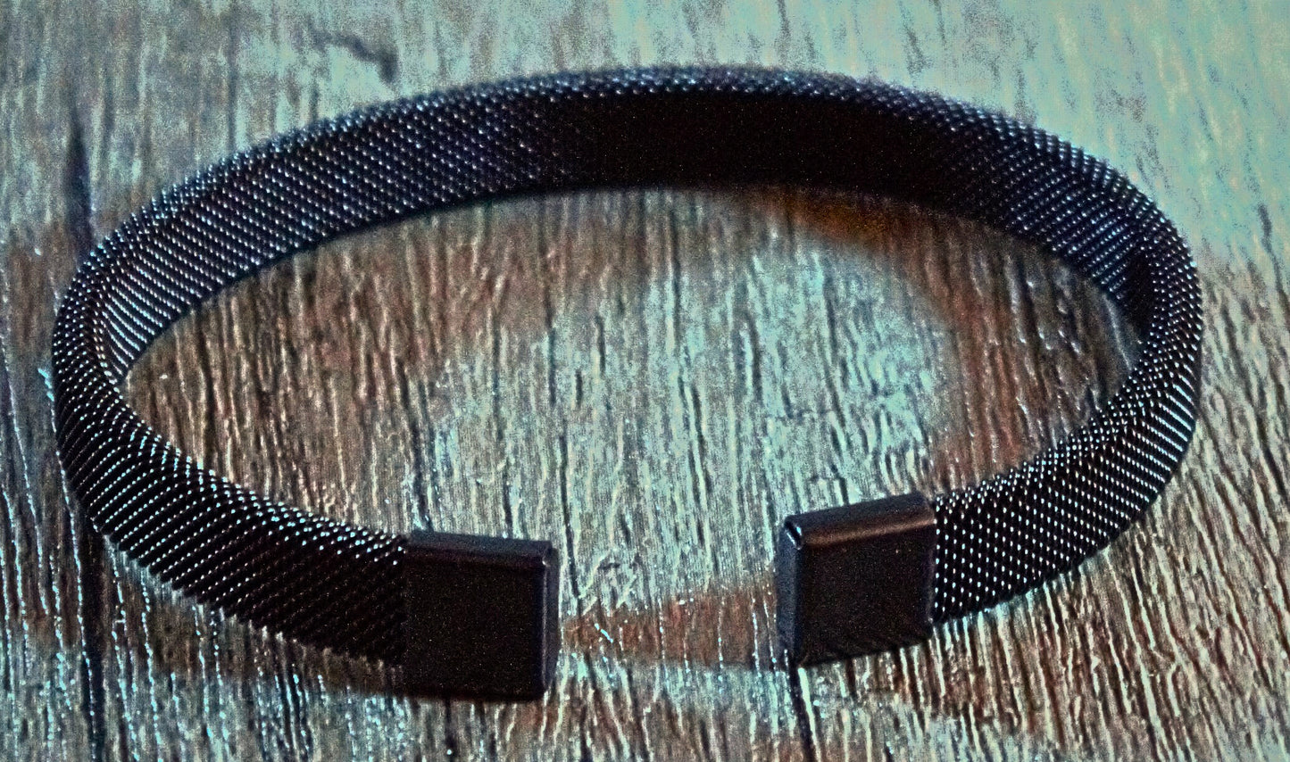 Lobster clasp with matte and iridescent beads, moody metallic detailing